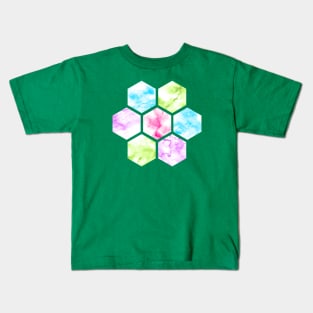 Marble Hexagon | Purple Pink Blue | Green Background Kids T-Shirt